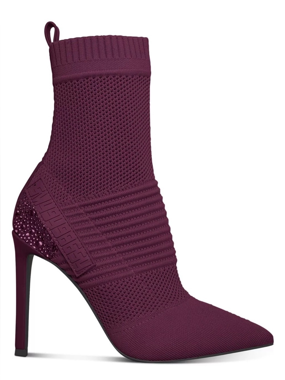 Steve Madden Burgundy Knit Pointed-Toe Stiletto Ankle Socks Boot Maxwelle,